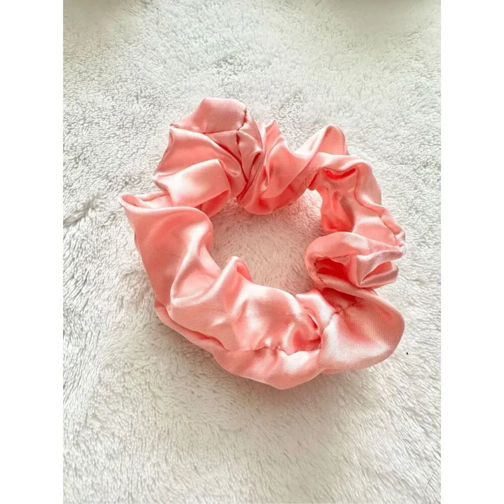 Pink color satin hair scrunchie